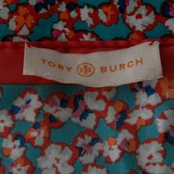 Pre Owned Tory Burch Red Floral Print Silk Scarf
