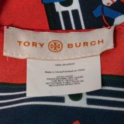 Tory Burch Red/Blue Stallion Silk Square Scarf