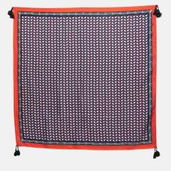 Tory Burch Red/Blue Stallion Silk Square Scarf