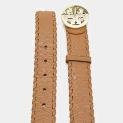 Pre Owned Tory Burch Tan Leather Whip Stitch Belt M