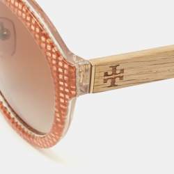 Pre Owned Tory Burch Brown Woven Raffia TY7128 Gradient Round Sunglasses