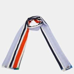 Tory Burch Multicolor Colorblock Logo Wool & Silk Stole