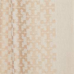 Pre Owned Tory Burch Beige Logo Jacquard Wool Fringed Scarf