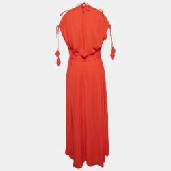 Tory Burch Orange Chiffon Strap Tie-Up Detail Evaline Maxi Dress M
