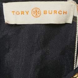 Tory Burch Navy Blue Lurex Jacquard Long Sleeve Maxi Dress L
