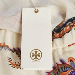 Pre Owned Tory Burch Cream Paisley Print Silk Maxi Skirt L
