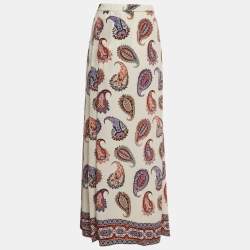 Pre Owned Tory Burch Cream Paisley Print Silk Maxi Skirt L