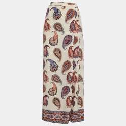 Pre Owned Tory Burch Cream Paisley Print Silk Maxi Skirt L