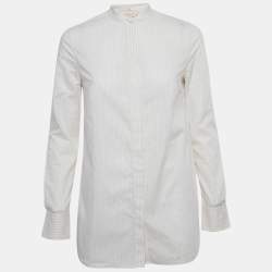 Pre Owned Tory Burch Beige Striped Cotton Long Sleeve Shirt XS