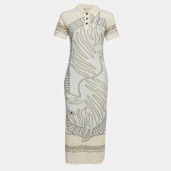 مملوكة مسبقًا Tory Burch White Printed Jersey Collar Midi Dress S