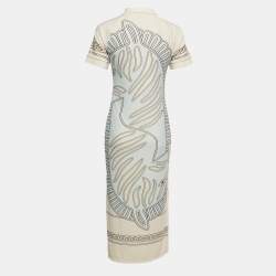 مملوكة مسبقًا Tory Burch White Printed Jersey Collar Midi Dress S
