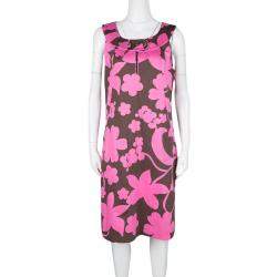 Pre Owned Tory Burch Brown and Pink Floral Printed Cotton Sleeveless Dress L