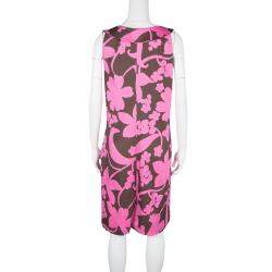 Pre Owned Tory Burch Brown and Pink Floral Printed Cotton Sleeveless Dress L