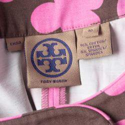 Pre Owned Tory Burch Brown and Pink Floral Printed Cotton Sleeveless Dress L