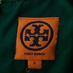 مملوكة مسبقًا Tory Burch Emerald Green Mesh Rushed Ethel Midi Dress XS