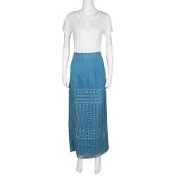 Tory Burch Blue Crescent Guipure Lace Slit Detail Maxi Skirt S