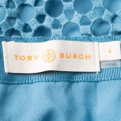 Tory Burch Blue Crescent Guipure Lace Slit Detail Maxi Skirt S