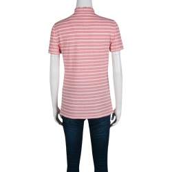 Tory Burch Pink and White Striped Knit Ruffle Detail T-Shirt S