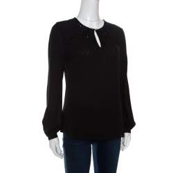 Pre Owned Tory Burch Black Silk Embellished Long Sleeve Natasha Tunic S