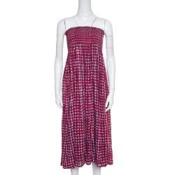 Pre Owned Tory Burch Pink Sonda Printed Smocked Bodice Maxi Dress S