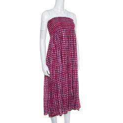 Pre Owned Tory Burch Pink Sonda Printed Smocked Bodice Maxi Dress S