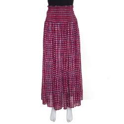 Pre Owned Tory Burch Pink Sonda Printed Smocked Bodice Maxi Dress S