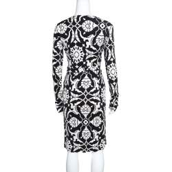 Pre Owned Tory Burch Monochrome Floral Printed Silk Knit Sheath Dress M