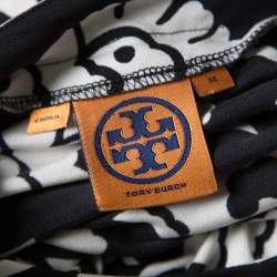 Pre Owned Tory Burch Monochrome Floral Printed Silk Knit Sheath Dress M