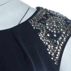 Pre Owned Tory Burch Navy Blue Satin Sequined Shoulder Detail Sleeveless Dress M
