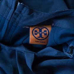 Pre Owned Tory Burch Navy Blue Satin Sequined Shoulder Detail Sleeveless Dress M