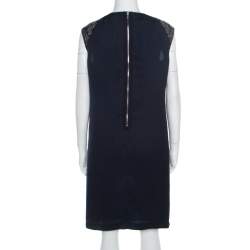 Pre Owned Tory Burch Navy Blue Satin Sequined Shoulder Detail Sleeveless Dress M