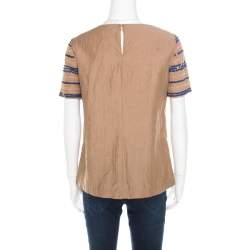 Tory Burch Beige Wooden Bead and Sequin Embellished Theresa Top S