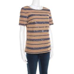 Tory Burch Beige Wooden Bead and Sequin Embellished Theresa Top S