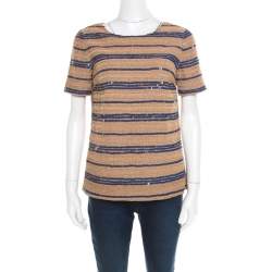 Tory Burch Beige Wooden Bead and Sequin Embellished Theresa Top S