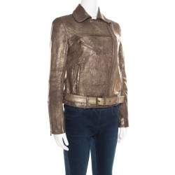 Tory Burch Metallic Washed Leather Biker Jacket S