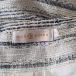 Pre Owned Tory Burch Cream Textured Jewel Embellished Nicole Boucle Jacket L