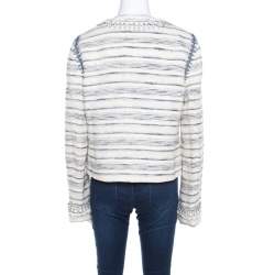 Pre Owned Tory Burch Cream Textured Jewel Embellished Nicole Boucle Jacket L