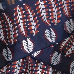 Tory Burch Navy Blue Lurex Fern Patterned Pleated Bodice Strapless Dress S