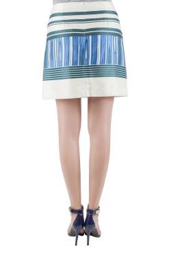 Pre Owned Tory Burch Indigo Plaited Stripe Cotton Silk Mikado Mini Skirt S