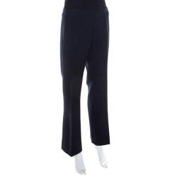Pre Owned Tory Burch Navy Blue Wool Blend Straight Fit Callie Pants M