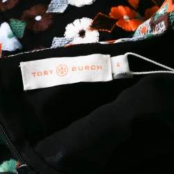 Pre Owned Tory Burch Multicolor Floral Embroidered Mesh A Line Dress M