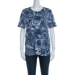 Tory Burch Baltic Sea Blue Dreamcatcher Print Pima Cotton T-Shirt M