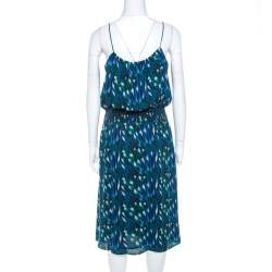 Tory Burch Blue Peacock Print Silk Tassel Detail Camisole Dress M