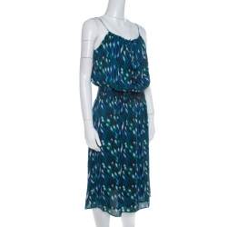 Tory Burch Blue Peacock Print Silk Tassel Detail Camisole Dress M