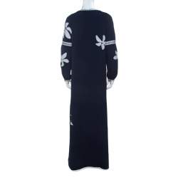 Tory Burch Navy Blue Crepe Embroidered Full Sleeve Jillian Maxi Dress M
