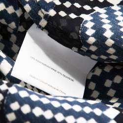 Tory Burch Navy Blue and White Printed Silk Ruffle Detail Top XL 