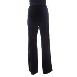 Pre Owned Tory Burch Navy Blue & Black Velvet & Silk Detail Flared Hagette Pants L