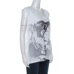 Tory Burch White Contrast Print Cotton French Sleeve T-Shirt XL