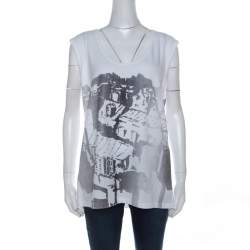 Tory Burch White Contrast Print Cotton French Sleeve T-Shirt XL