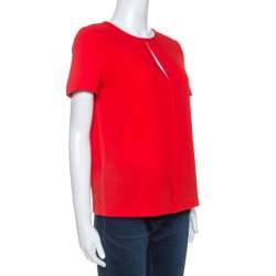 Tory Burch Red Textured Crepe Keyhole Detail Top S